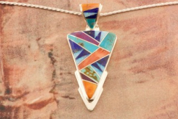 Calvin Begay Genuine Spiny Oyster Shell and Turquoise Sterling Silver Arrowhead Pendant
